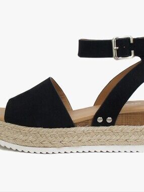 Soda Topic Open Toe Buckle Ankle Strap Espadrilles Flatform Wedge Casual Sandal